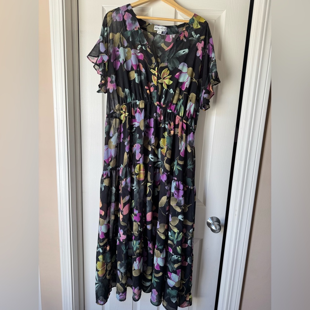 Ava & Viv Floral Chiffon Maxi Dress - Size 1X